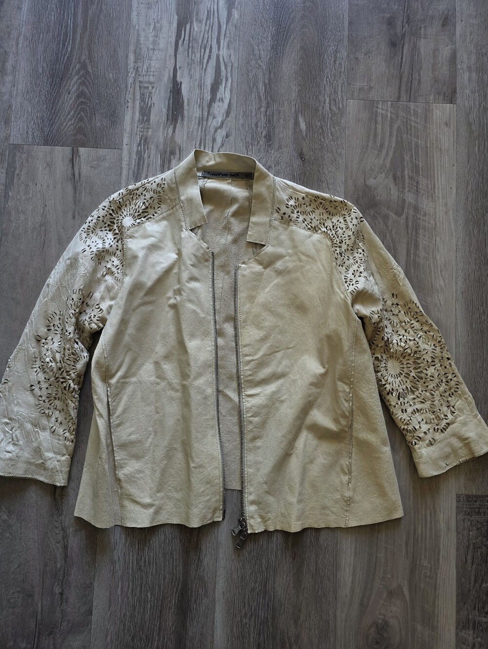 Transit Par Such Ivory Lambskin Leather Hybrid Jacket Size 2